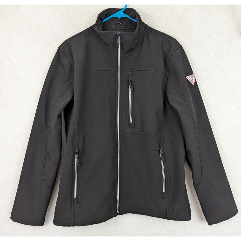 Guess men's sz S Softshell Jacket black fully zips pockets lightweight 0583